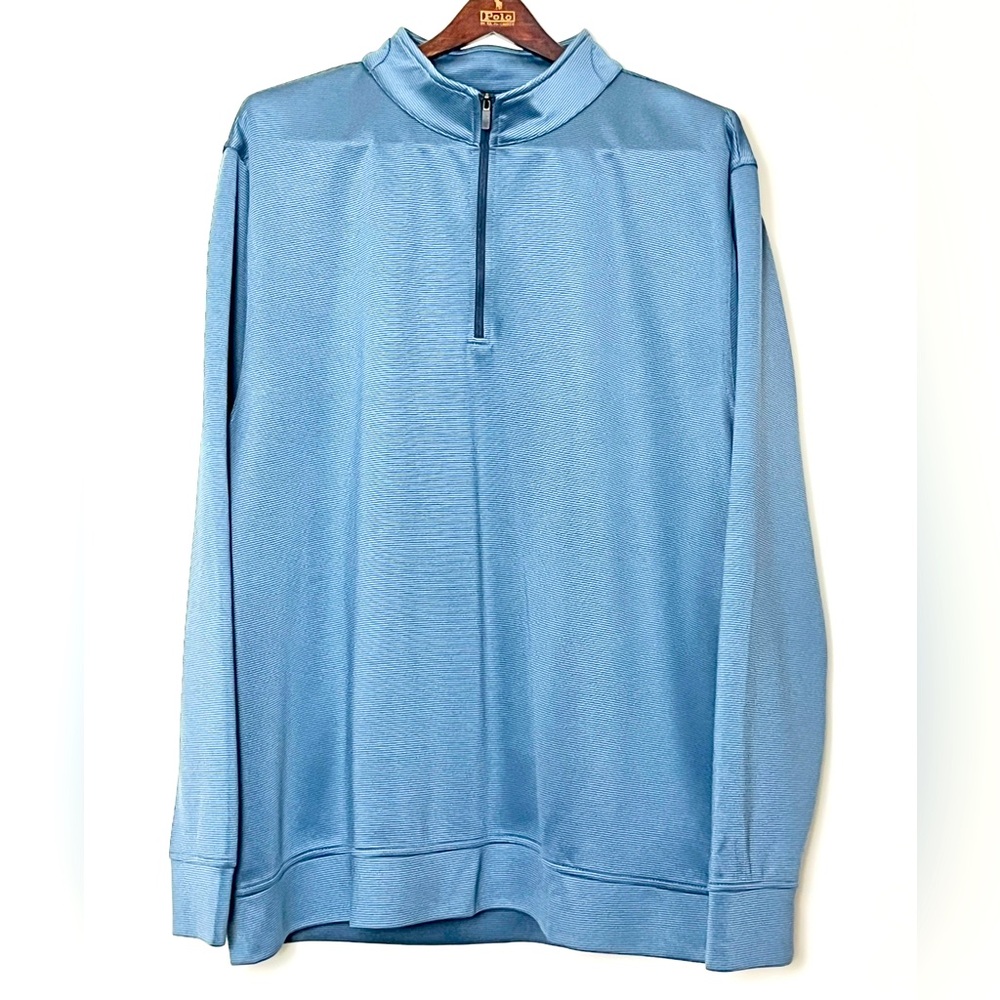 Hickey Freeman 1/4 Zip Sweatshirt Men’s XXL Blue Mini Stripe Golf Jacket Preppy‎